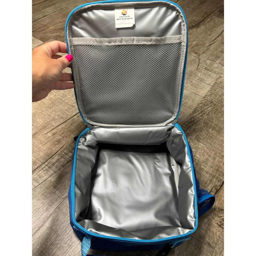 Cactour Kids Insulated Lunch Bag Blue Orange Zippered School Travel Tote Buckle